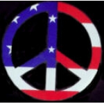 PEACE SIGN PIN RED WHITE AND BLUE USA FLAG PIN